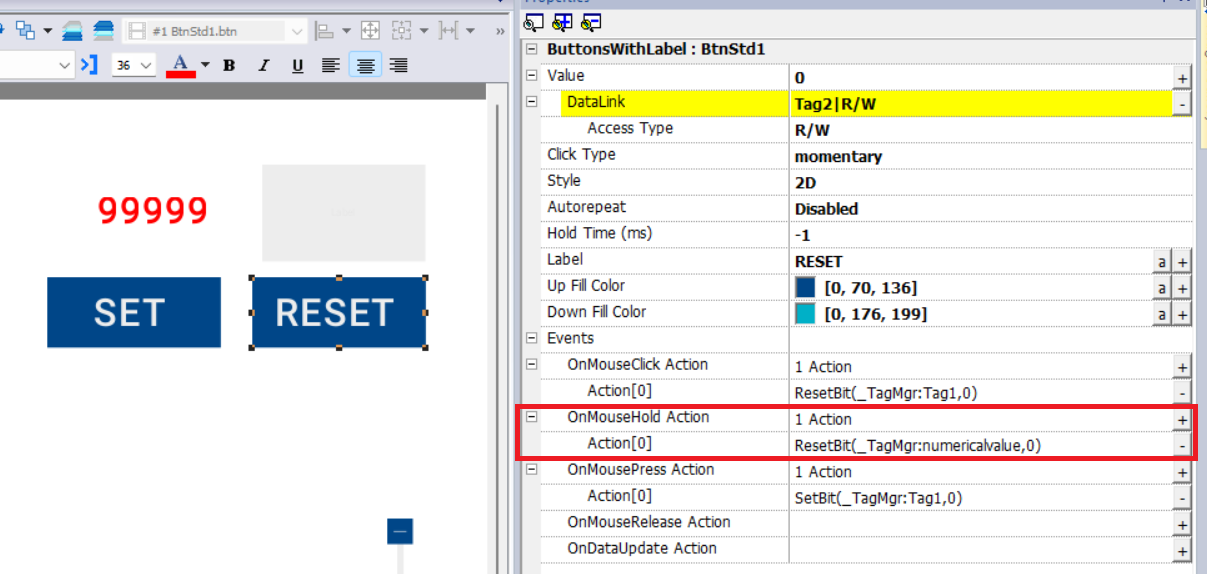 reset bit action for abb hmi widget component